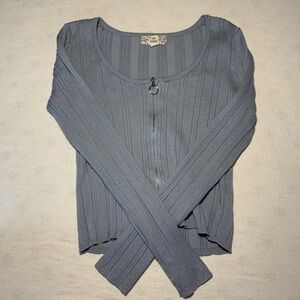 Pink Republic Blue Ribbed Zipper Down Shirt